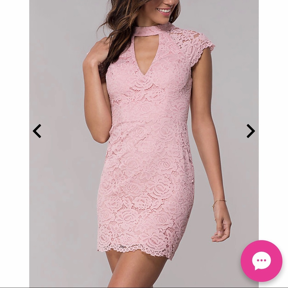 Laced cap sleeved blush pink semi formal body con dress